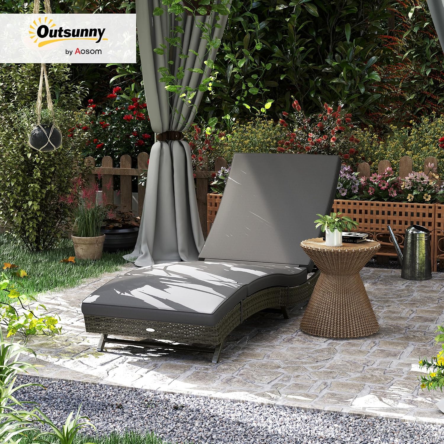Gray Wicker Chaise Lounge Chair