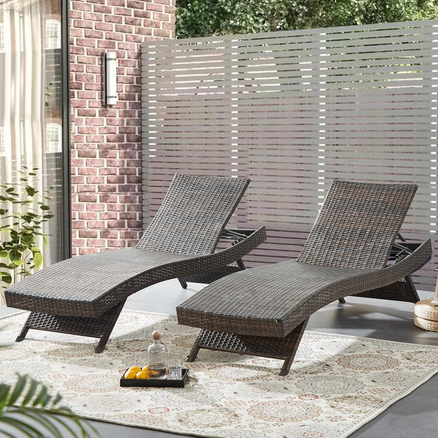 79'' Wicker Chaise Lounge Set of 2